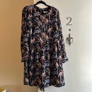 Loft Long Sleeve Over the Knee Peacock Dress - 10 petite